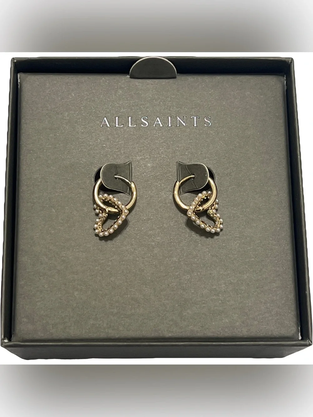 All Saints Gold and Pearl Heart Earrings